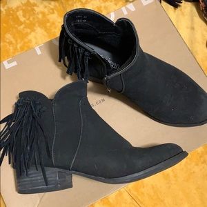 fringe black booties